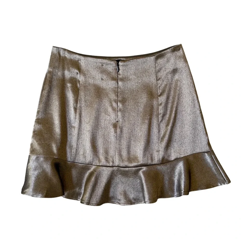 Reformation Metallic Bronze Ruffle Hem Mini Skirt Petite Size 4P